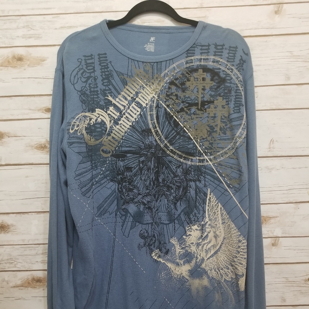 XL JF Long Sleeve Blue Thermal Men's Shirt